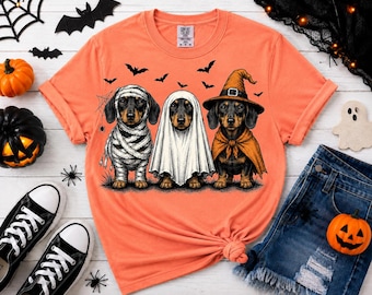 Halloween Dachshund PNG, Spooky Wiener Dog PNG, Ghost Witch Mummy Dachshund Design, Dog Mom Halloween Sublimation