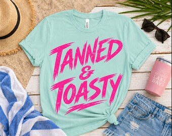 Tanned and Toasty PNG, Beach Vacation Shirt Design, Summer Vacation Graphic, Lake Trip Sublimation, Tropical Shirt PNG