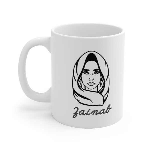 Benutzerdefinierte Hijab Frau mit Namen Tasse | Tassen für Sie| Desi Muslimische Pakistanische Indisch Bengali Araber Marokkanische Ramadan Chai Tee Kaffeetasse | Geschenk Becher