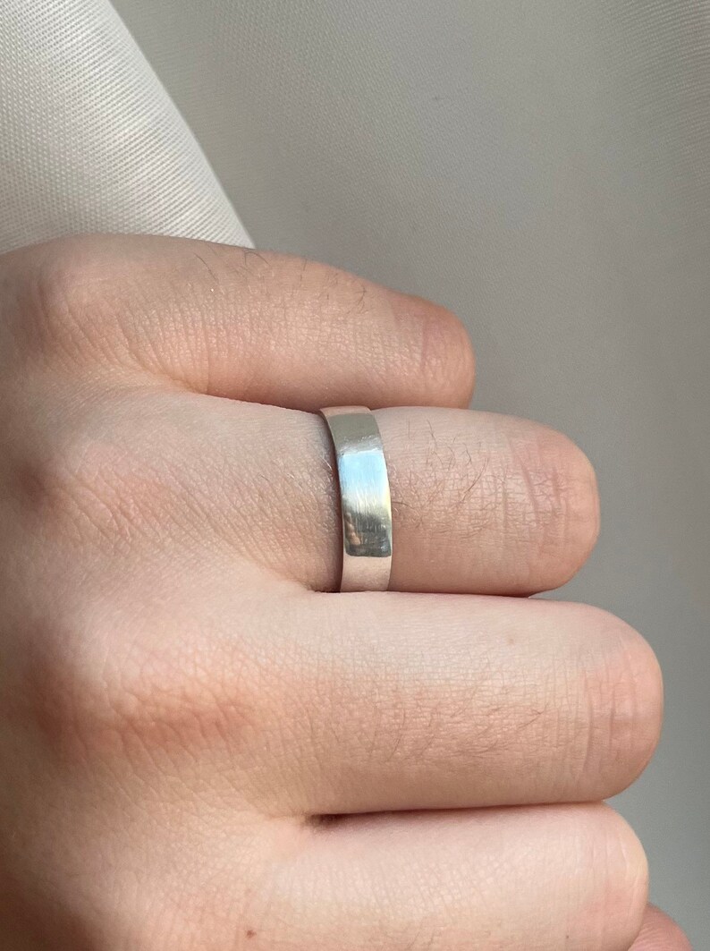 Silver ring 5 mm, shiny band ring image 2