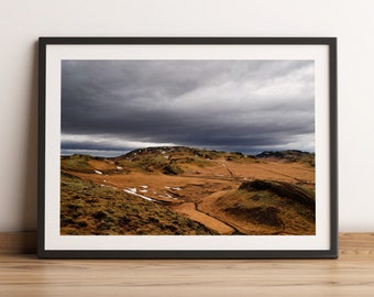 Dramatic Icelandic Rolling Hills Landscape - Downloadable Color Photo