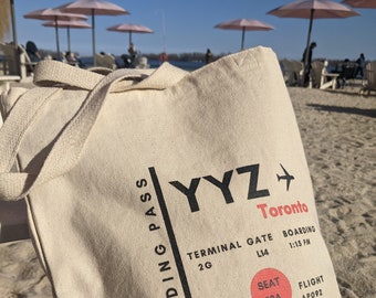 Toronto Tote Bag | YYZ Toronto | 100% Cotton | Thick Canvas  | 14" x 16" | Boarding Pass Design