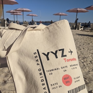 Toronto Tote Bag | YYZ Toronto | 100% Cotton | Thick Canvas  | 14" x 16" | Boarding Pass Design