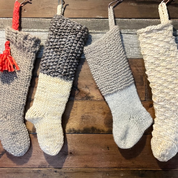 HANDMADE, HAND KNIT Wool Christmas Stockings. Minimalist, Modern, Scandinavian.