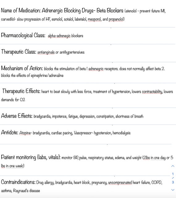 Medication Cheat Sheet Beta Blockers Etsy Israel