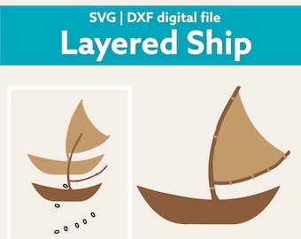 Barco en capas SVG DXF/ Barco/ Vela polinesia/ Archivo de corte digital velero