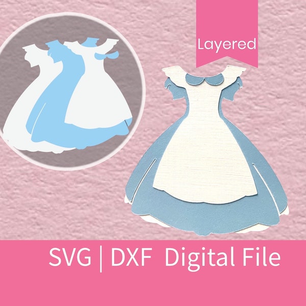 Layered Alice's Adventure in Wonderland Dress SVG DXF| Digital Cut File| Tea Party Decor| Cupcake Banner Decor| Princess Party| Baby Shower