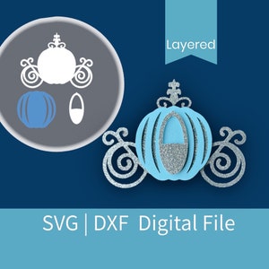 Powóz księżniczki, warstwowy plik cyfrowy | Powóz dyniowy | SVG i DXF | Topper na tort | Topper na tort babeczkowy