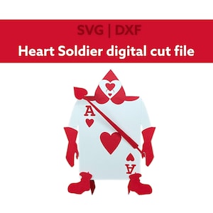 Soldado de tarjeta de corazón / Aventura en el país de las maravillas SVG DXF / Archivo de corte digital / Decoración de fiesta de té / Reina de corazones