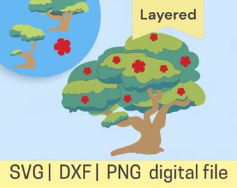 Layered Tree, Simple Digital File| SVG and DXF and PNG| Cupcake Cake topper| Paper cut file| Park| Backyard | Tree house| Cartoon| Blue Dog