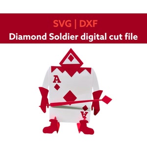 Carte diamant soldat L'aventure d'Alice au pays des merveilles SVG DXF | Fichier numérique découpé | Déco pour le goûter| Reine de coeur