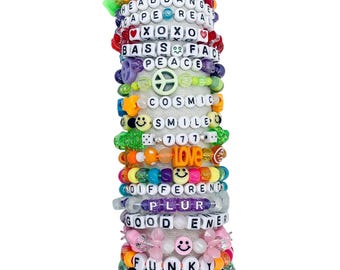 10 bransoletek Kandi, różne kolory, personalizowane, festiwalowe bransoletki z koralików przyjaźni PLUR EDM Rave