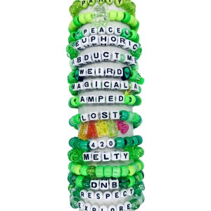 5 Green Kandi Bracelets Random PLUR Festival Lost Lands Wakaan Rave EDM Bracelets
