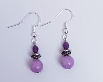 Boucles d'oreilles lilas avec pendentif quartz