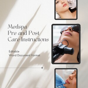 Paquete completo de atención de MedSpa: instrucciones editables de atención previa y posterior, formularios de Medical Spa