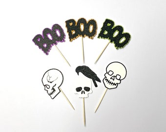 Halloween Cupcake Toppers, Halloween Birthday, Spooky Halloween, Halloween Birthday Decor, Skull Halloween Decor, Boo Halloween