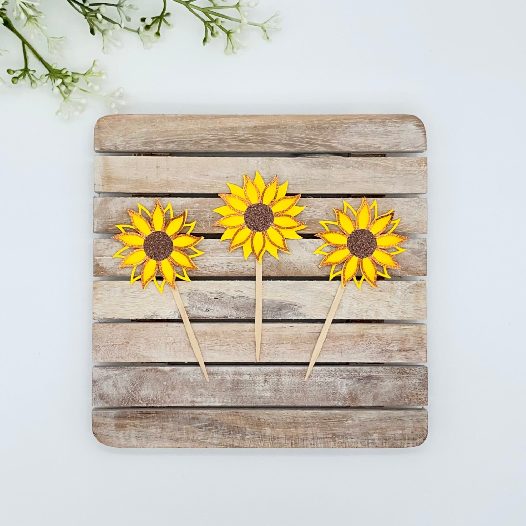 Sunflower Cupcake Toppers, Bridal Shower, Cupcake Picks, Sunflower Baby