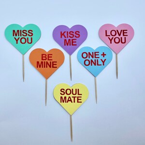 Love Conversation Heart Cupcake Toppers, For Him/For Her Toppers, Valentine&#39;s Day, Sweetheart Cupcake Toppers, Party Decor, Bachelorette