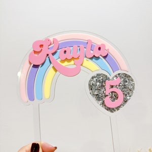 Personalised Double Layer Rainbow Acrylic Cake Topper Acrylic Birthday Cake Topper Name Acrylic Cake Topper, Girls Birthday Cake Topper