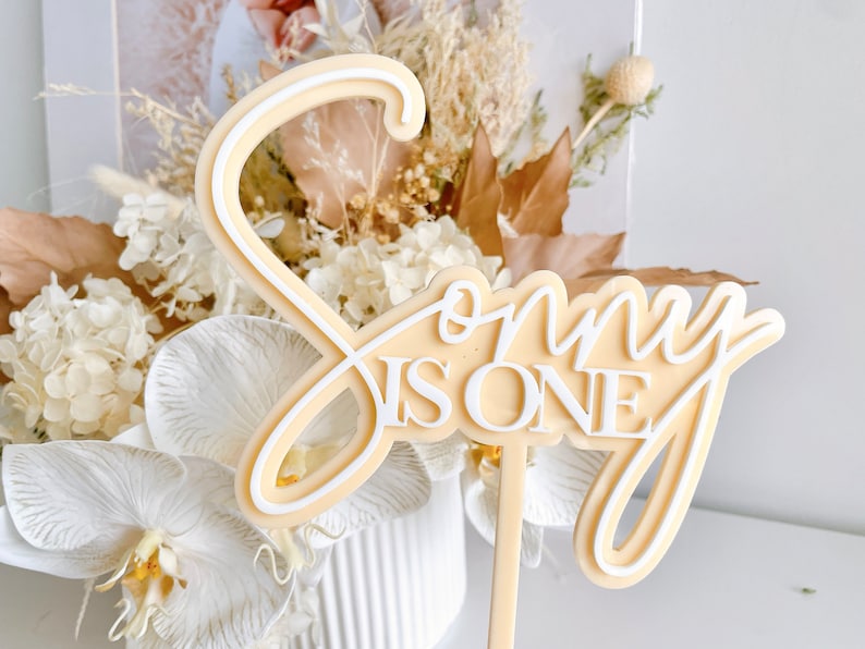 Personalised Double Layered One Year Old Acrylic Cake Topper Acrylic 1st Birthday Cake Topper Name Cake Topper image 5