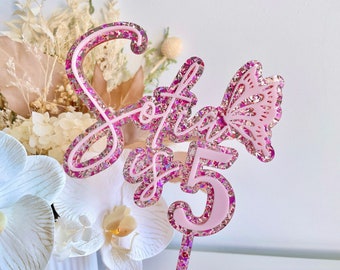 Personalised Double Layered Butterfly Acrylic Cake Topper Acrylic Name Age Acrylic Cake Topper Name Cake Topper, Butterfly Cake Topper