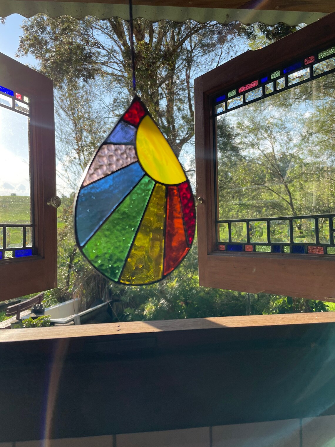 Sun Rainbow Teardrop Leadlight Suncatcher Etsy