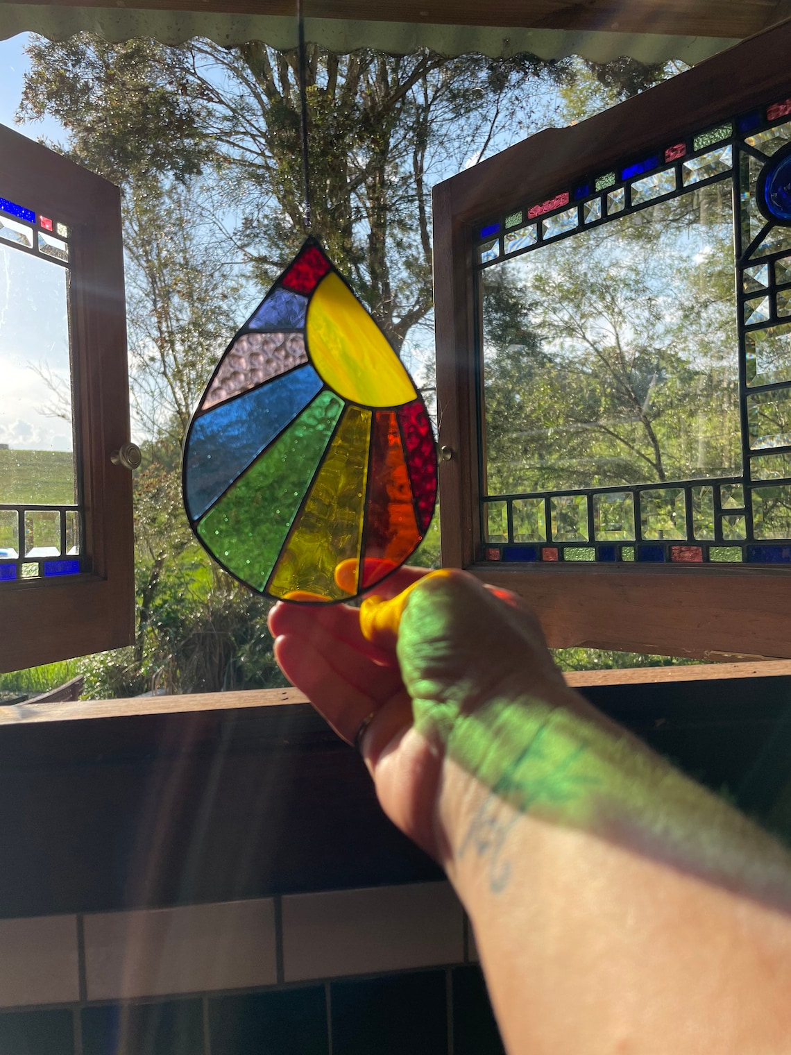 Sun Rainbow Teardrop Leadlight Suncatcher Etsy