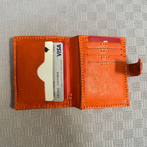 Orange Handmade Genuine Leather Minimalist Wallet, Halloween Gifts For Your Loved Ones