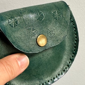 Green Handmade Genuine Leather Wallet For Coins, Keys, Head Phone Holder