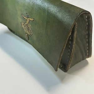 Handmade Green Genuine Leather Clutch, Minimalist Leather Handbag With Mevlana Rumi Design, Whirling Dervish