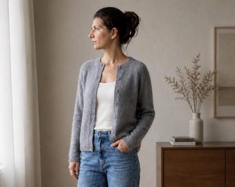 Hand-Knitted Mohair Silk Cardigan: Lightweight Buttoned Sweater