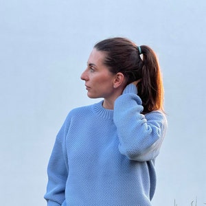 merino  wool 100% pullover, merino wool sweater, women&#39;s knit sweater, vintage eco knit, merino wool top, blue sweater