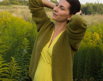 Alpaca Wool Knit Cardigan, Open-Front Sweater, Plus Size  Women cardigan