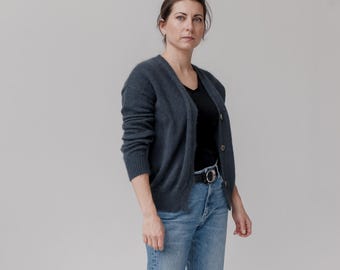 Hand Knit Mohair Silk Cardigan: Lightweight Button Sweater