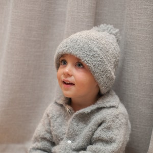 Alpaca, baby beanie hat,baby hat ,alpaca hat, knitted baby hat for girls and boys, alpaca wool hat, fall baby accessories, light gray color. image 1