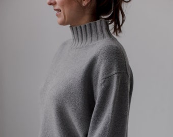 Pull surdimensionné en cachemire et laine mérinos, pull à manches longues pour femmes, pull en laine et cachemire biologiques tricotés, pull tricoté à la main