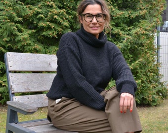 Alpaca and silk turtleneck, turtleneck pullover light, oversized sweater, high collar, women  turtleneck alpaca gift ,silk turtleneck