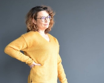 Mohair sweater, ready to ship size S-M curry color women's sweater, mohair silk women's pullover