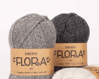 Alpaca wool made from 65 wool and 35 superfine alpaca, DROPS Flora is a thinner version of the popular - the perfect everyday, comfort yarn