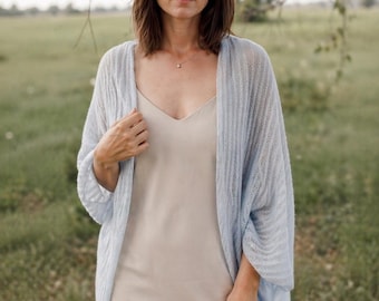 Handgestrickte Hochzeitsstrickjacke aus Mohair und Seide — Hochzeitsbolero