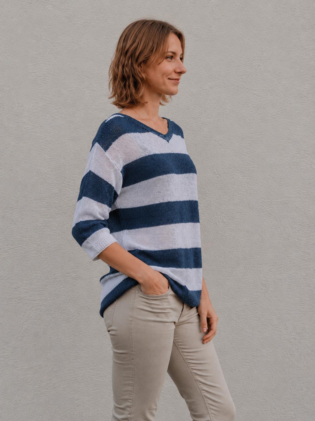 Buy Striped Linen V-neck Top: Women's Oversized Summer Shirt