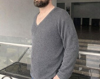 Grob gestrickter Leinenpullover: Locker geschnittenes Langarmshirt
