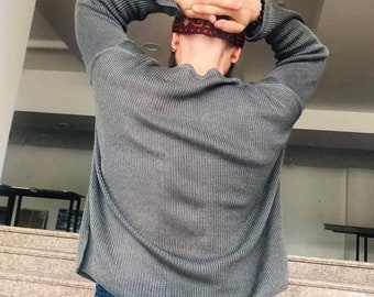 Coarse Knit Linen Sweater: Loose Fit Long Sleeve Shirt