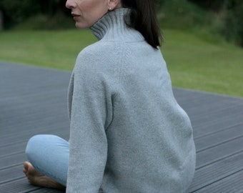 Maglione oversize in cashmere e lana merino, maglione a maniche lunghe da donna, pullover in cashmere organico e lana lavorato a maglia, maglione lavorato a mano