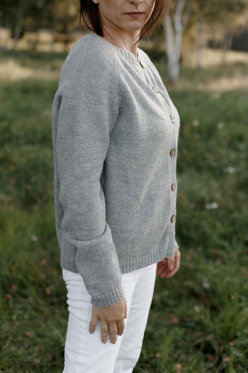 100%.alpaca handmade crew neck, womens alpaca cardigan with buttons ,women's cardigan, alpaca soft,basic cardigan, gifts for women image 4