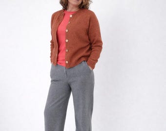 Cárdigan de lana de alpaca hecho a mano – Suéter de punto natural con botones para mujer, estilo pullover, cárdigan corto