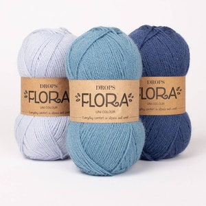 Hilo DROPS Flora, mezcla de lana de alpaca, hilo para tejer a crochet, color liso