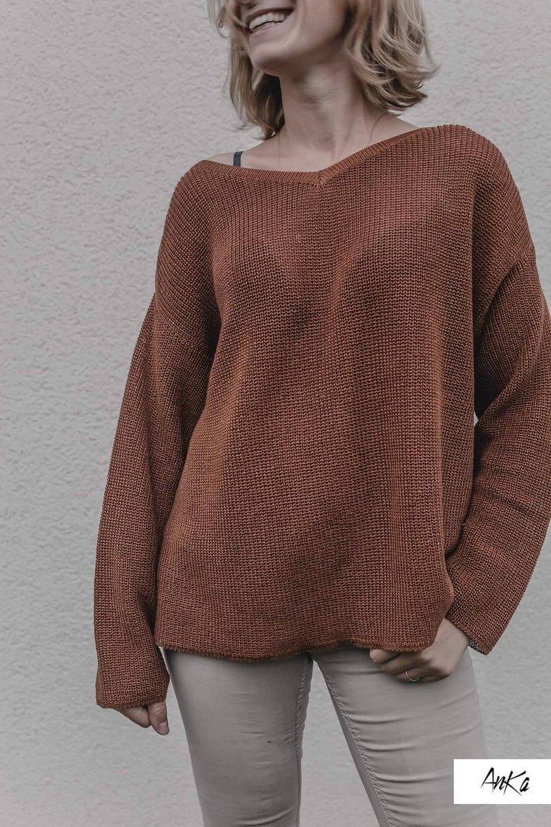 Rough knit linen sweater, loose men's linen sweater 100% linen sweater, linen long sleeve shirt, men's linen sweater t-shirt image 6