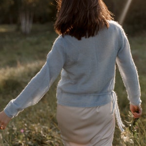 Women's hand knit mohair sweater, pink mohair and silk cardigan, silk cardigan, pink top, long sleeves image 5