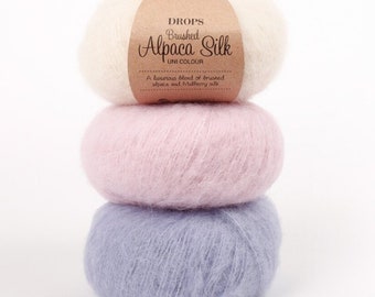 DROPS Brushed Alpaca Silk Knitting beautiful soft yarn Aran knitting yarn Alpaca wool yarn Silk yarn 25g